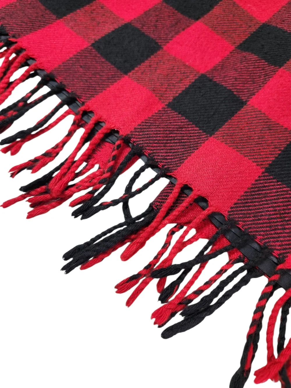 Vintage Red Black Buffalo Plaid Fringe Pencil Skirt Wool Blend 26